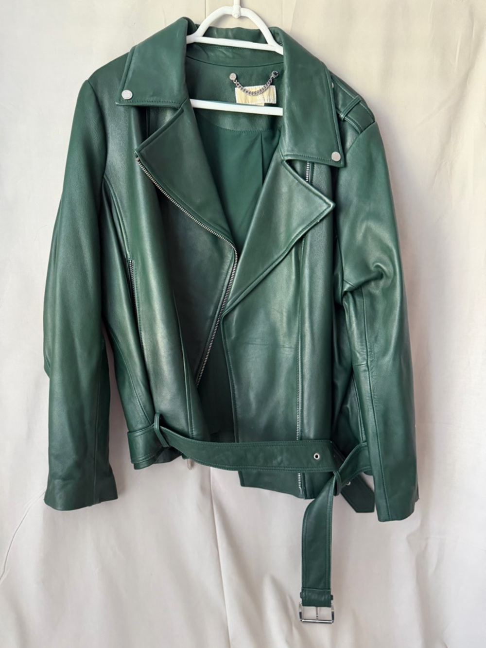 MICHAEL Michael Kors Forest Green Real Leather Moto Jacket (b0237)